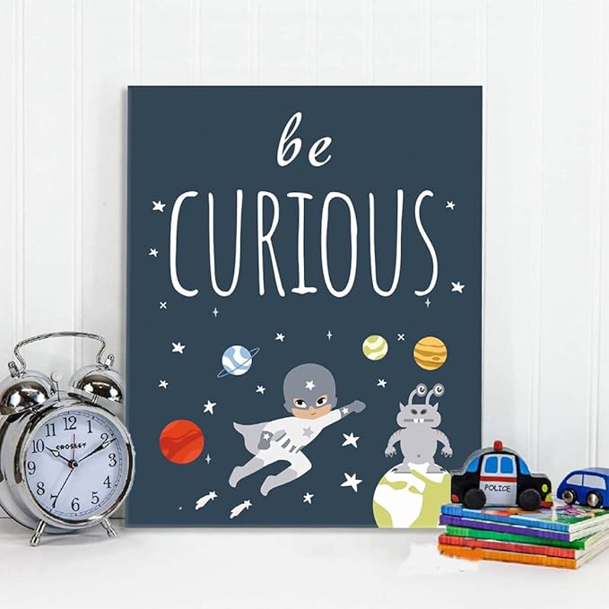 CHDITB Frame Outer Space Art Print, Boys Planet Theme Canvas Posters, Set Of 4 (12' x 16') Space Canvas Wall Art For Kids Room Decor, Ready to Hang
