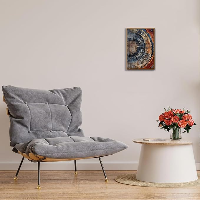 IBHJSART Framed Tree Ring Canvas Wall Art Vintage Colorful Wood Stump Painting Prints Modern Minimalist Pictures Neutral Nature Rustic Farmhouse Decor Living Room Bedroom Bathroom Office
