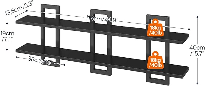 HOOBRO Floating Shelves, 15 Inch Wall Shelf Set of 3, Wall Mounted Storage Shelves 2-Tier, Hanging Bathroom Shelves, for Living Room, Bedroom, Bathroom, Kitchen, Black BK32BJP301