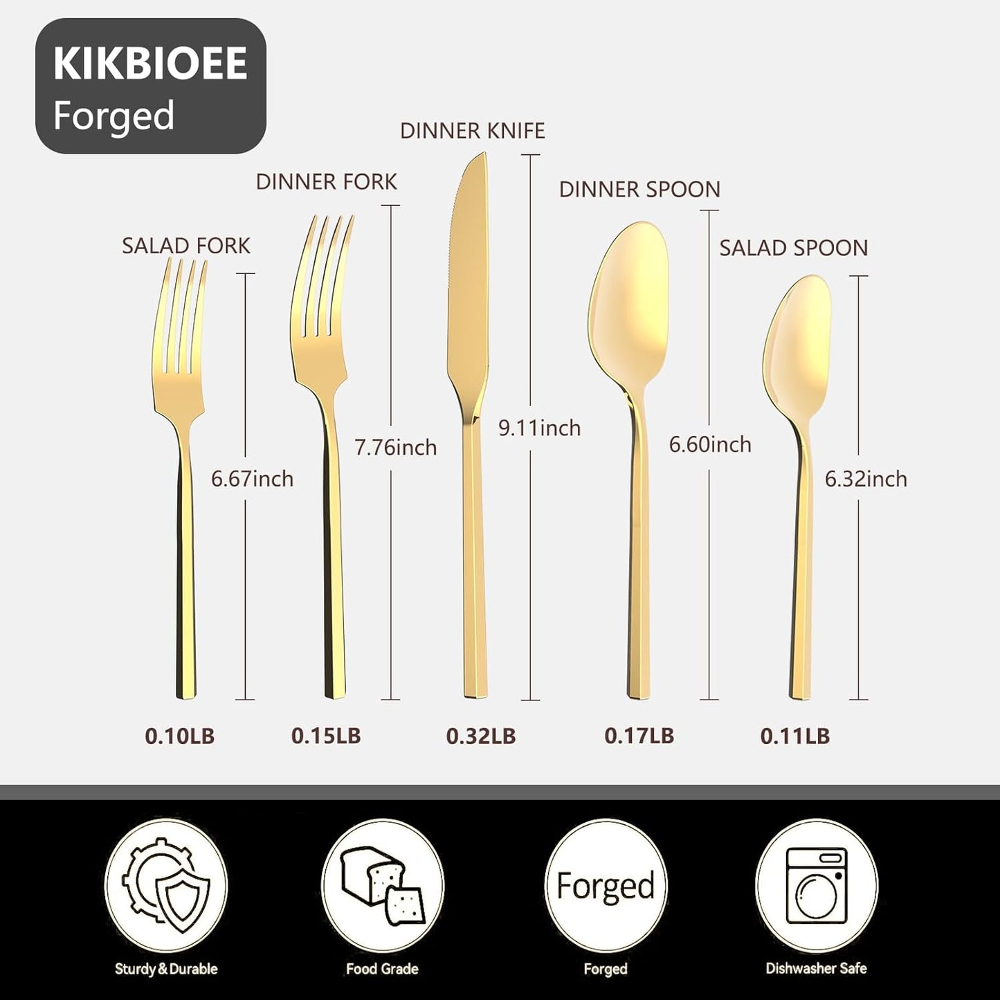 Gold 20 Piece Stainless Steel Silverware Set, Handle Flatware, Modern Mirror Finish Cutlery Set, Service for 4, Dishwasher Safe