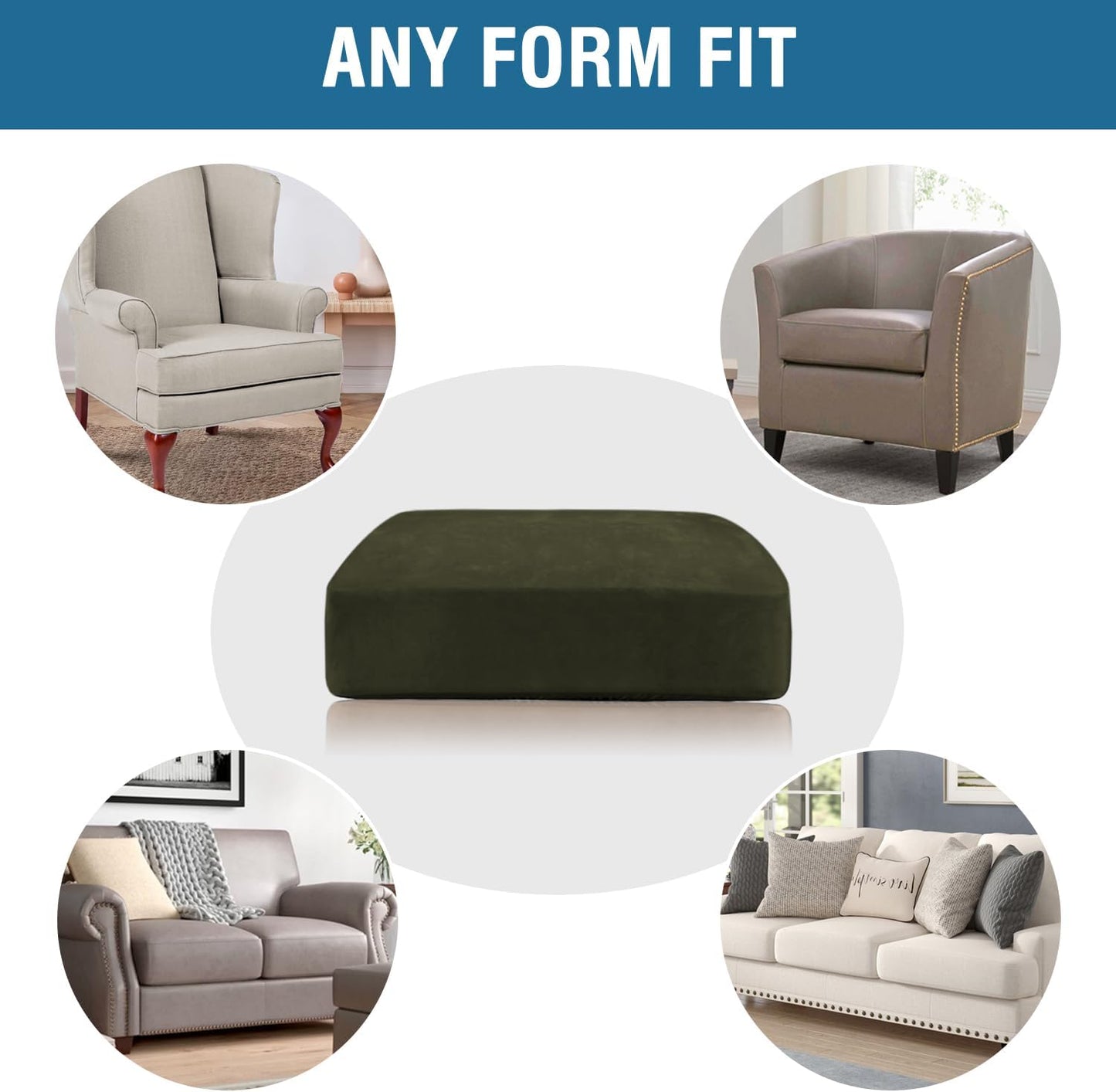 H.VERSAILTEX Velvet Stretch Couch Cushion Cover Plush Cushion Slipcover for Chair Cushion Furniture Protector Seat Cushion Sofa Cover (1 Piece Armchair Cushion Covers, Olive)
