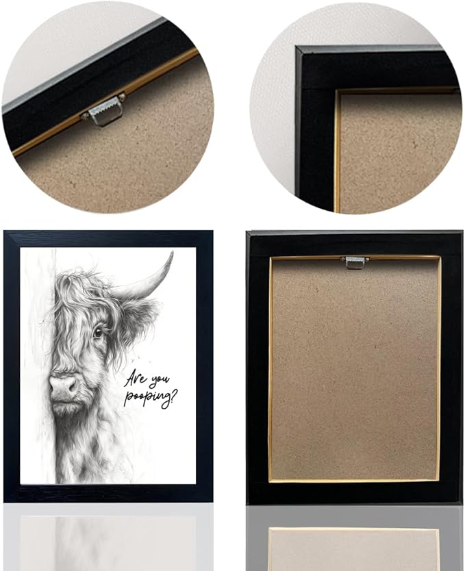 Gongyuanyihao Arts Funny Highland Cow Bathroom Wall Art with Black Frame, Are You Pooping Sign for Farmhouse Restroom Decor, Rustic Humorous Canvas Print Painting Ready to Hang 16"x20"