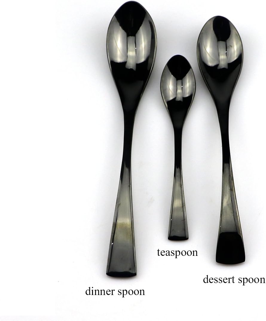 JASHII 18/10 Stainless Steel 24 Piece Mirror Polished Black Flatware Set,Dinner Knife Steak Knife Salad Fork Dessert Coffee Spoon，Service for 4 ，Black Utensil Sets