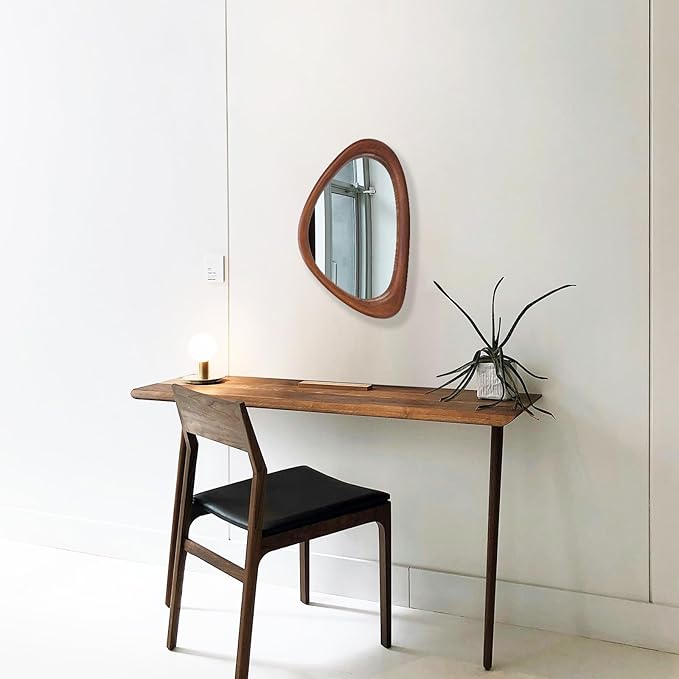 MAGFLERUM Irregular Wall Mirror, 15 * 10 inch Asymmetrical Wood Mirrors, Small Wall Mirror, Hanging Vertically and Horizontally. Mirrors for Wall Decor (Black Walnut)