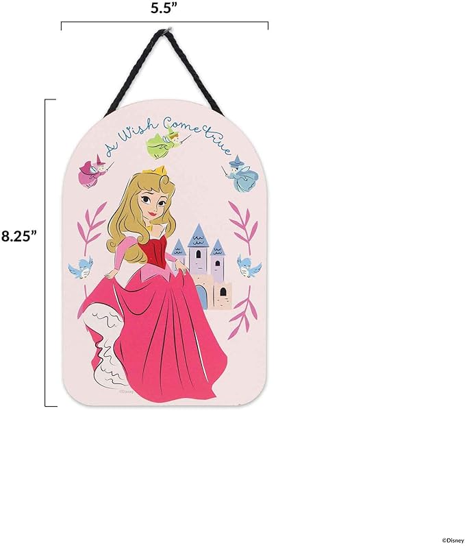 Disney Sleeping Beauty A Wish Come True Hanging Wood Wall Decor - Pretty Aurora Sign for Kids' Bedroom or Nursery