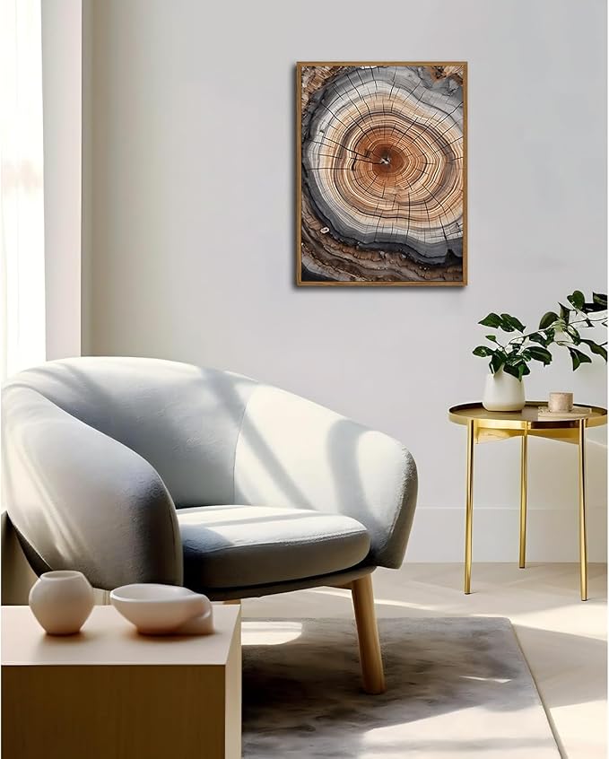 IBHJSART Framed Tree Ring Canvas Wall Art Vintage Colorful Wood Stump Painting Prints Modern Minimalist Pictures Neutral Nature Rustic Farmhouse Decor Living Room Bedroom Bathroom Office