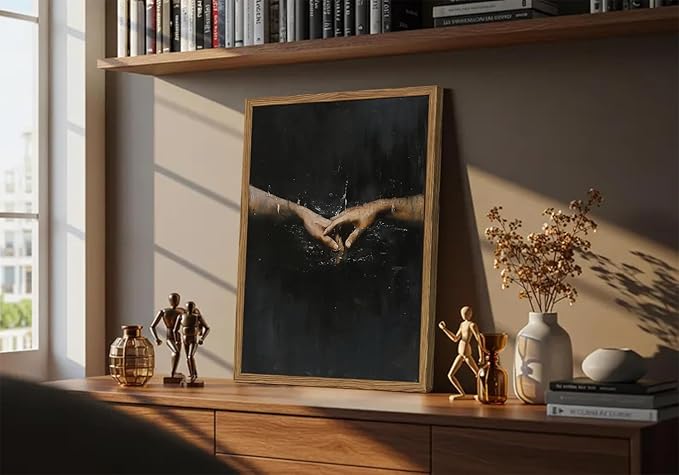 Dark Academia Wall Art, Moody Gothic Wall Decor Vintage Creepy Aesthetic Holding Hands Canvas Artwork for Bedroom Living Room Framed 12x16 inch