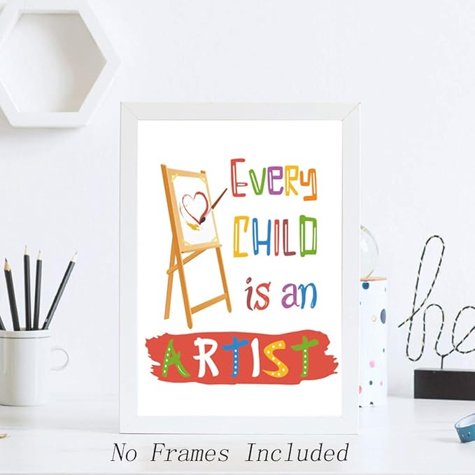 CHDITB Unframed Colorful Art Print Inspirational Quotes&Saying Painting Watercolor Words Wall Art,Set of 4（8’’x10’’） Canvas Ink Splatter Palette Picture for Study Kids Room Classroom Decor