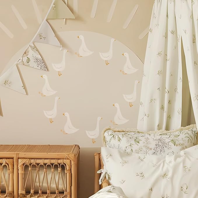 32 Pcs Boho Nursery Animal Wall Decals Peel and Stick, PVC Watercolor Animals Wall Stickers, Cute Wall Art Decor Decal for Kids Bedroom Playroom Baby Room Classroom, Little Silly Goose