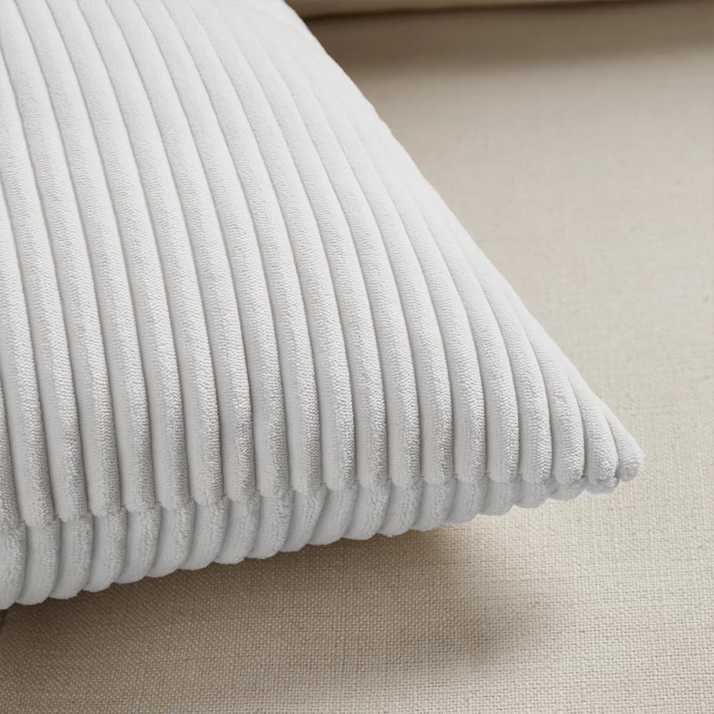 Fancy Homi 2 Packs Pure White Decorative Throw Pillow Covers 22x22 Inch for Living Room Couch Bed, Rustic Farmhouse Boho Home Decor, Soft Corss Corduroy Patchwork Accent Square Cushion Case 55x55 cm