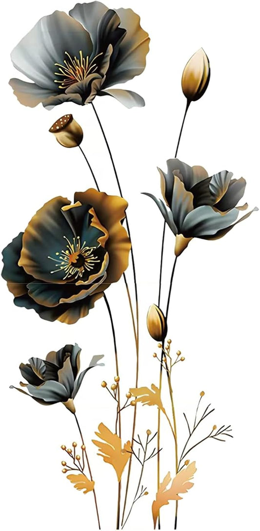 Black Gold Wall Decals 3D Flower Wall Sticker, Classical Plum Blossom Flower Decals Peel and Stick 3D Wall Art Murals for Girls Bedroom Nursery Living Room TV Home Decor