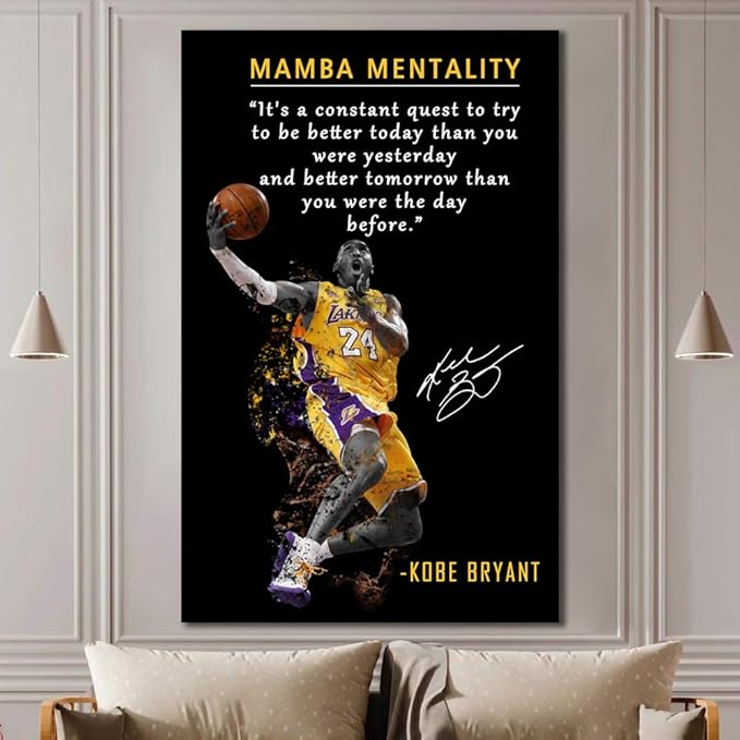 Basketball Player Sports Home Decor • Basketball Superstar No. 24 Quote Poster Inspirational Canvas Wall Art • Motivational Artwork For Home,Office,Gym Wall Decor Framed Ready to Hang