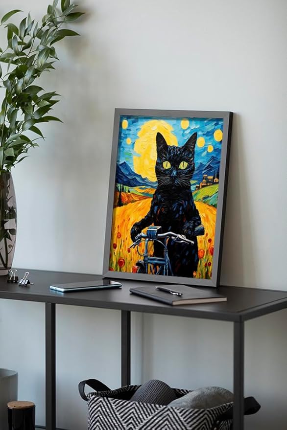 Hamduker Van Gogh Wall Art Cat Poster Starry Night Funny Bathroom Vintage Wall Art Posters for Room Kids Bedroom Living Room Home Aesthetic (Size: 8''x10''x1pcs)