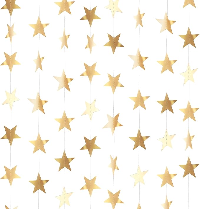 Patelai Glitter Star Garland Banner 2026 Graduation Decor 130 Feet Star Hanging Banner Twinkle Backdrop for Party Birthday Classroom Wedding Supplies(Champagne Gold)