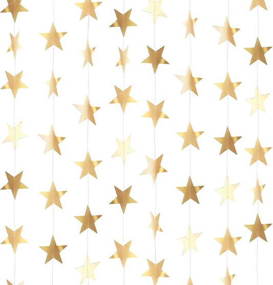 Patelai Glitter Star Garland Banner 2026 Graduation Decor 130 Feet Star Hanging Banner Twinkle Backdrop for Party Birthday Classroom Wedding Supplies(Champagne Gold)
