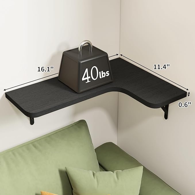 Fixwal Floating Shelves for Wall, Rustic Wood Wall Mounted Corner Shelf for Bathroom, Kitchen, Bedroom, Home Decor, Laundry Room, Living Room, Set of 5 (Black)