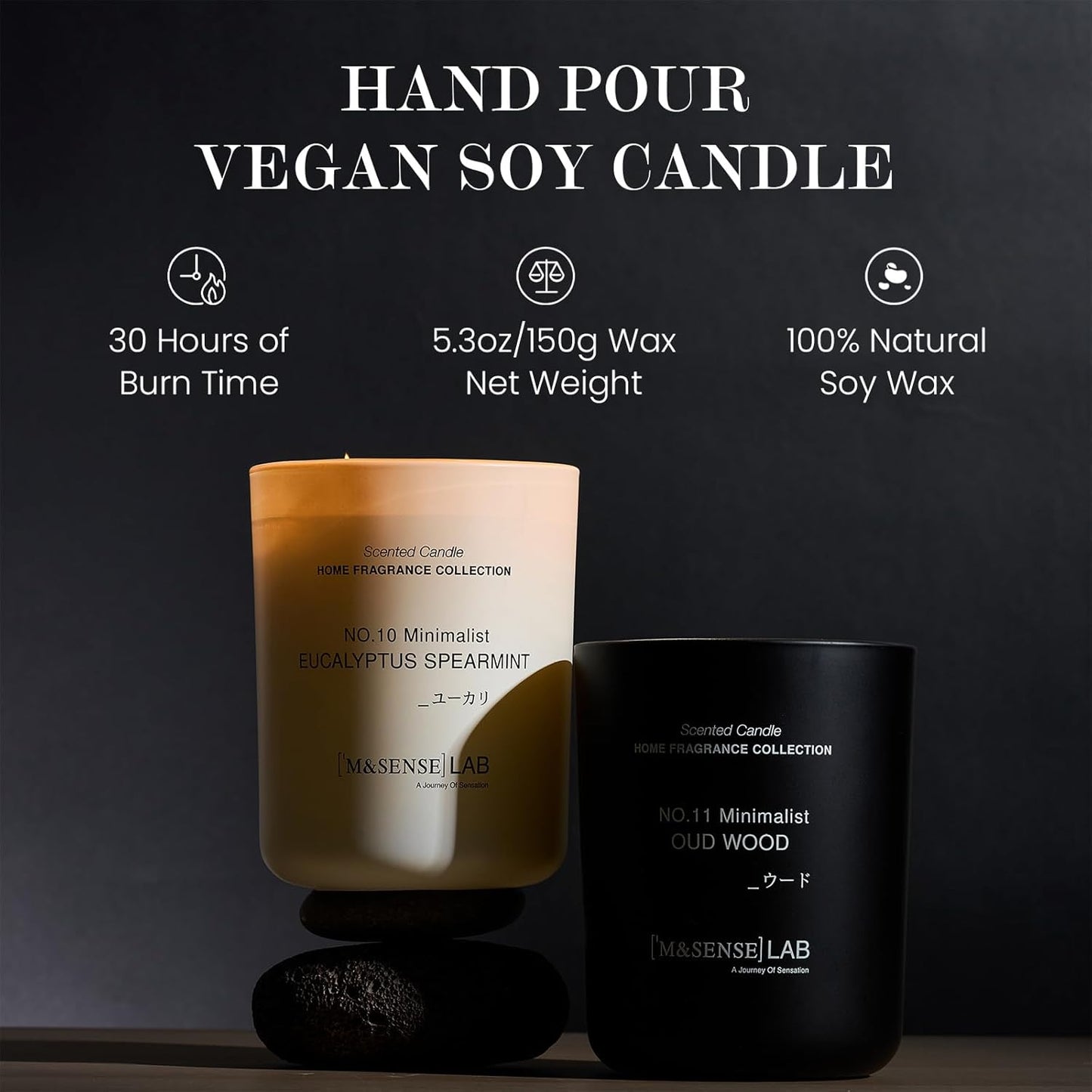 M&SENSE Natural Soy Candle| Vanilla Sandalwood | 5.3 oz | Minimalist Scented Candle for Relaxation, Gifting, Home Décor | for Bedroom, Office, Party Small
