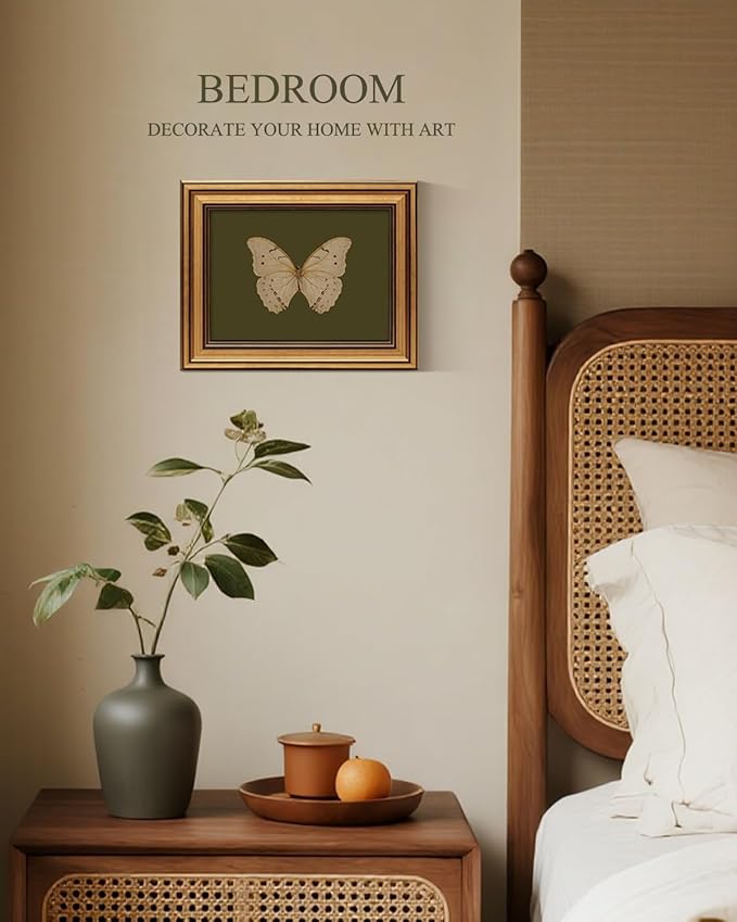 InSimSea Gold Framed Canvas Wall Art, Vintage Butterfly Wall Decor for Living Room, Moody Paintings Farmhouse Decor, Small Minimalist Prints for Bedroom Bathroom Shelf Gift, 8x10inch