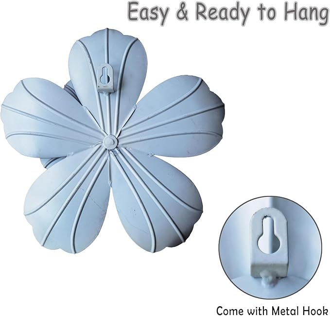 Metal Flower Wall Sculpture, 9.5" Rustic Modern Artwork Distressed 3D Layered Vintage Iron Flower Wall Hanging Accent for Indoor Kitchen, Bedroom Living Room Office Outdoor Garden Patio Decor (Blue)