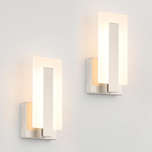 Joosenhouse Modern LED Wall Sconce Set of 2, Hardwired 3000K Warm White Light Wall Lights, 7W Up and Down Wall Mount Light, 9.76 inch Brushed Nickel Indoor Wall Sconce Wall Lighting