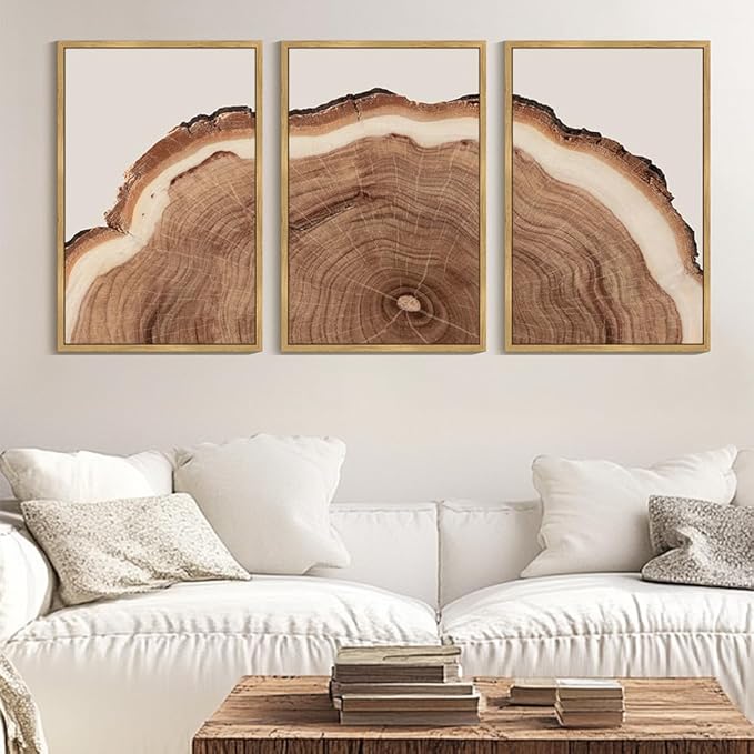 Drsoum Vintage Retro Tree Rings Wood Framed Wall Art Wood Stump Prints Modern Nature Rustic Artwork Bedroom Living Room Ready to Hang 24x36in Natural Framed