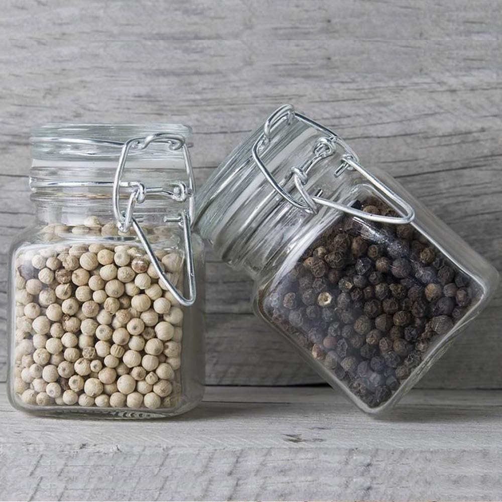 Spice Jars, 24 Pack 4oz Small Glass Jars with Airtight Hinged Lid, With 24 Spice Labels & Silicone Funnels, Airtight Glass Jars for Spices, Condiments Herb Seasoning Art Craft Storage