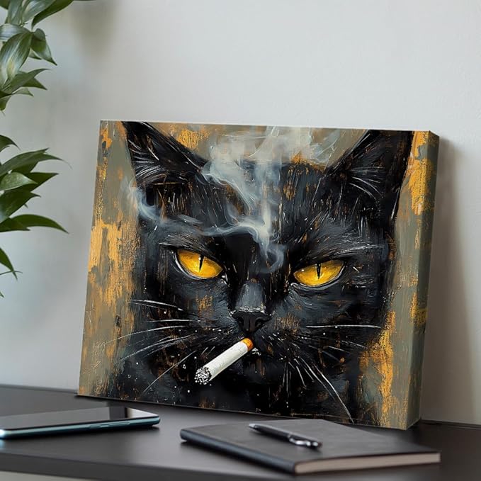Funny Cat Wall Art Decor Quirky Cat Canvas Print Poster Trendy Framed Picture Painting Wall Decorations for Home Living Room Man's Bedroom 8x10 Inch