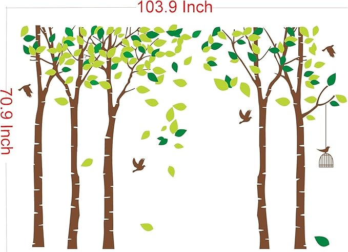 Giant Jungle Tree Wall Decal Tree Wall Sticker Removable Vinyl Sticker Mural Art Room Nursery Bedroom Living Room Decoration (103.9x70.9)