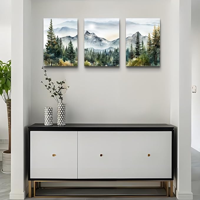 DZRWUBHS Large Wall Art for Living Room Wall Decor for Bedroom Office Decor Abstract Mountain Forest Landscapes Ink Painting Framed Canvas Art Prints Ready to Hang Wall Pictures Modern Home Decor