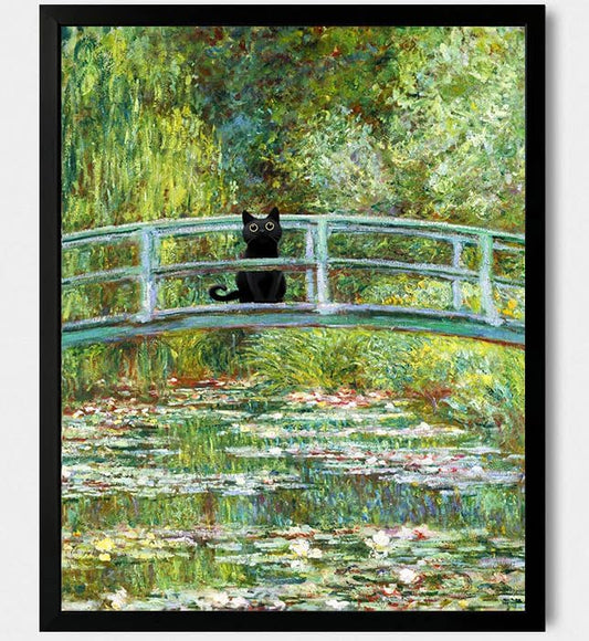 Hamduker Aesthetic Cat Poster Monet Prints Vintage Posters Canvas Wall Art Funny Water Lilies Cat Posters Decor for Bedroom Bathroom Living Room (Size: 8''x10''x1pcs)