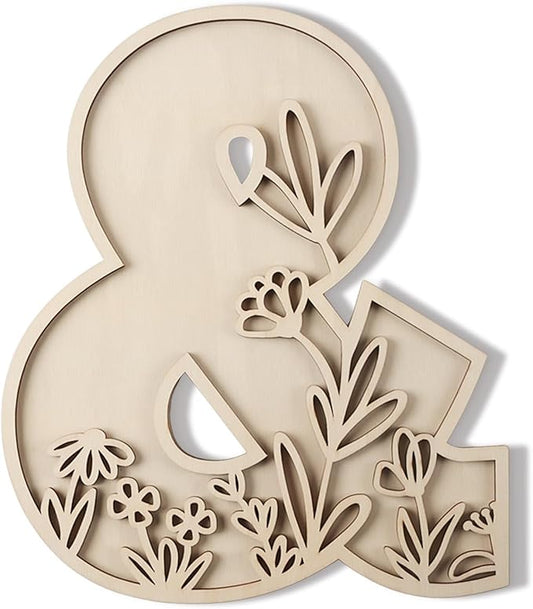Layered 12 Inch Large Wooden Letters for Wall Decor, Flowered Paintable Wooden Nursery Letters for Crafts Wood Alphabet Symbol & for Birthday Boho Nursery Name Sign Wedding Home Decoration