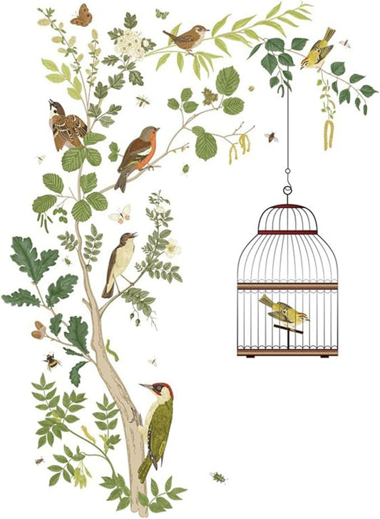 Removable Bird on Bracnch Wall Stickers, DIY Romantic Birdcage Decor Tree Wall Murals Peel and Stick Wall Art Stickers Home Decor for Gilrs Bedroom Nursery Rooms Living Room