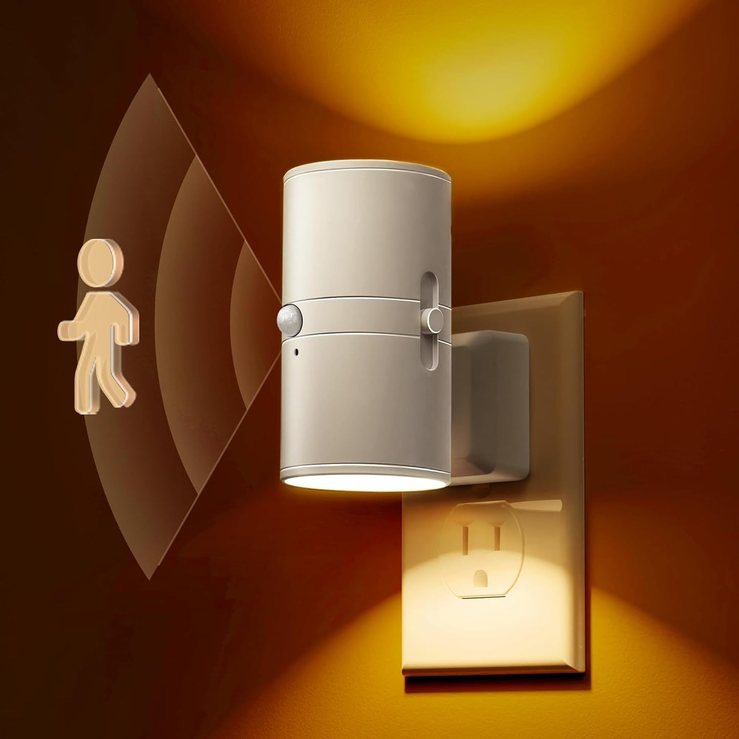 L LOHAS LED Motion Sensor Nightlight, Amber Night Light, [2 Pack] Motion Activated Night Light, Yellow Nightlights, Dimmable 0-100LM, Sleep Light for Bathroom Hallway Bedroom Stairway Kitchen