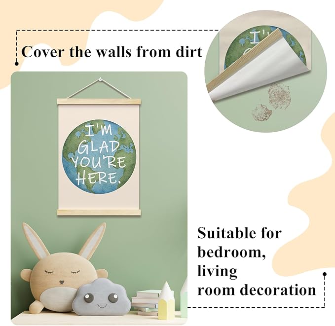 I'm Glad You're Here Posters Earth Theme Hanger Frame for Classroom Inspirational Hanging Poster for Nursery Kids Room Decor Wall Art Decor for Preschool Canvas Wall Art Print 16x12 Inches - YY032