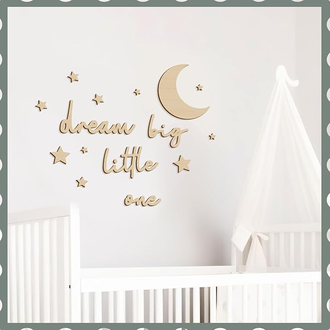 15 Pcs Moon and Stars Nursery Decor Dream Big Little One Wall Decor Boho Neutral Babyroom Wall Art Nursery Sign for Boys Girls Bedroom Home Farmhouse Living Playroom(Wood Color)