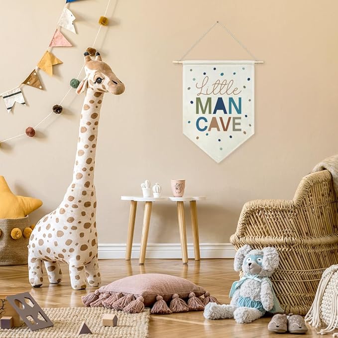 AGMDESIGN Little Man Cave Canvas Hanging Pennant Flag Banner, Teen Kids Boys Room Decor, Toddler Room Flag, Kids Rooms Playroom Boy Nursery Canvas Decor, Rooms Gifts for Men, Nursery Wall Art