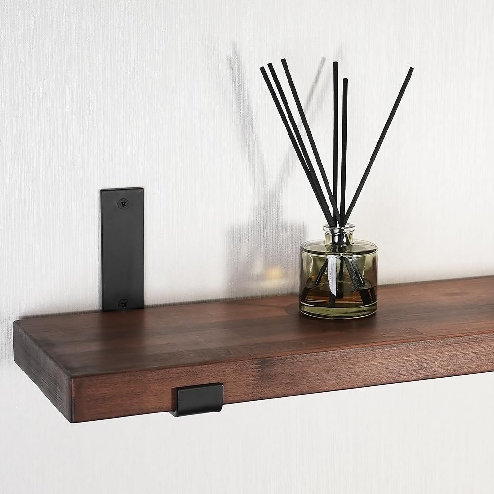 CONSDAN Floating Shelf for Wall Mounted Book Shelf Hanging Shelves Floating Bookshelf for Bedroom, Bathroom, Living Room, Kitchen USA Grown Solid Hardwood, Dark Maple 24x7.5x1.5 in