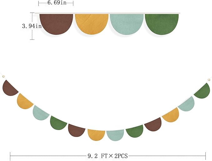 2 Sets of Yellow Green Brown Half Round Banner 24Pcs Nursery Garland Flags Fabric Semicircle Streamers for Kids Jungle Safari Woodland Camping Birthday Baby Shower Party Decorations Baby Room Decor