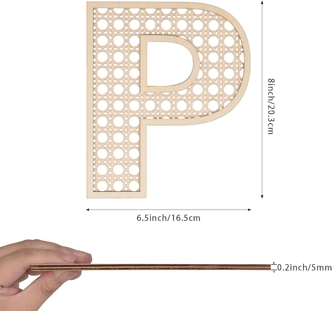 Wooden Rattan Letters 8 inch Wood Letters P for Wall Decor Crafts Boho Nursery Decor for Baby Shower Wedding Bedroom Name Signs Large Rustic Letter Home Decoration