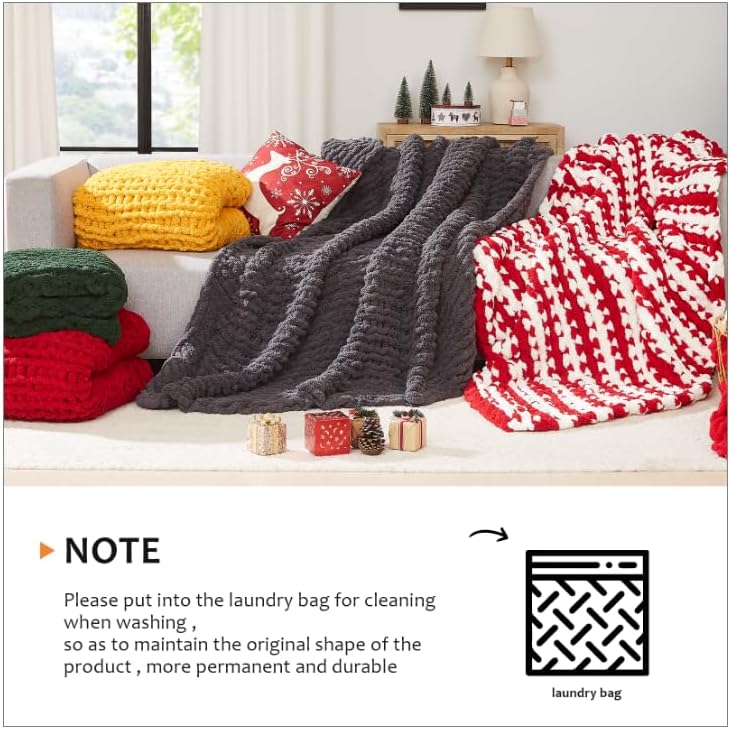 L'Agraty Chunky Knitted Throw Blanket: 80''x90'' Chenille Throw for Bed & Couch - Handmade Thick Cable Knit - Large Crochet Blanket (Red White)