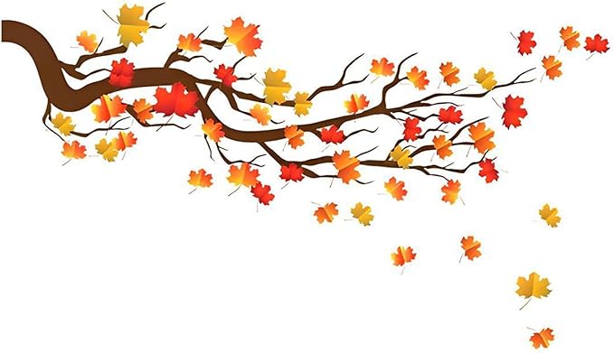 Autumn Maple Tree Wall Stickers, Chinese Style Autumn Fallen Leaves Wall Murals Peel and Stick 3D Wall Art Stickers Murals Home Decor for Girls Bedroom Nursery Rooms Living Room