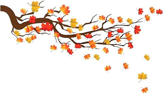 Autumn Maple Tree Wall Stickers, Chinese Style Autumn Fallen Leaves Wall Murals Peel and Stick 3D Wall Art Stickers Murals Home Decor for Girls Bedroom Nursery Rooms Living Room