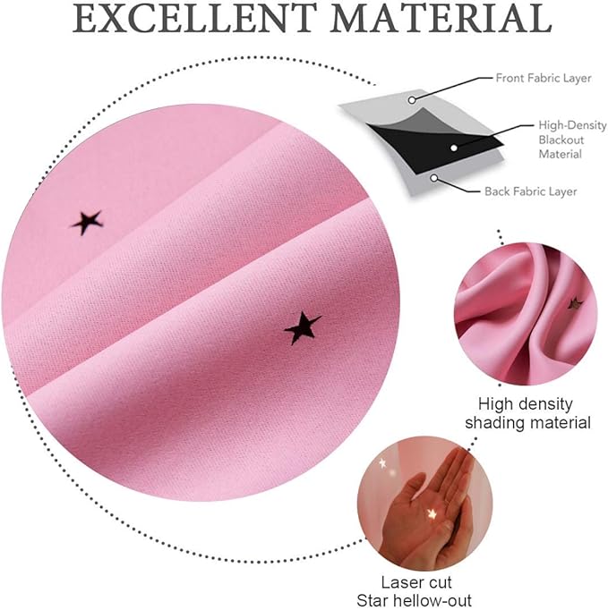 UNISTAR 2 Panels Stars Blackout and Sheer Curtains for Bedroom Girls Kids Baby Room, Double Layer Star Cut Out Living Room Window Curtain, W42 x L84 Inches Long, Pink