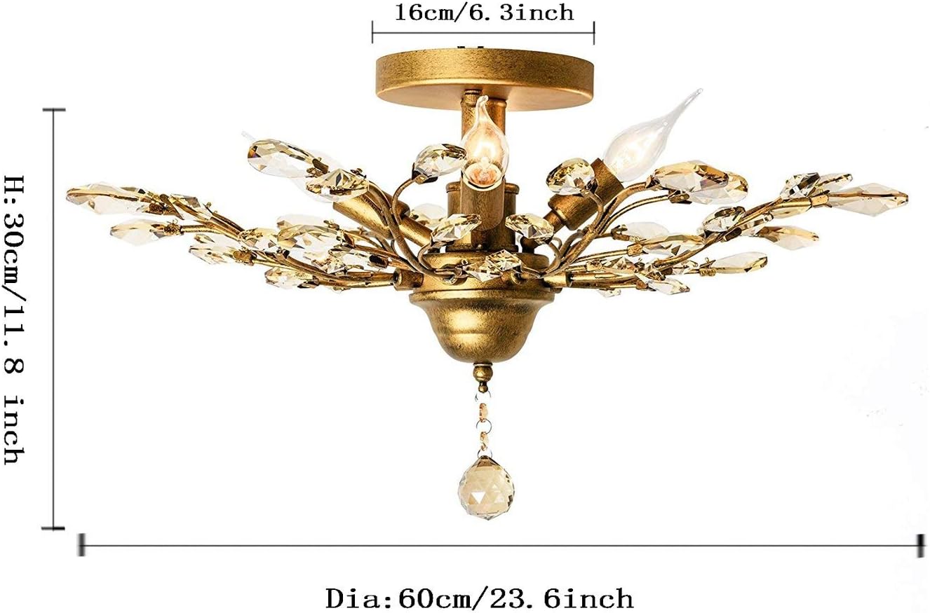 Ganeed Crystal Chandeliers,K9 Crystal Ceiling Light,Vintage Light Fixtures Pendant Lighting for Living Room Bedroom Restaurant Porch Hallway (4-Light,Golden)