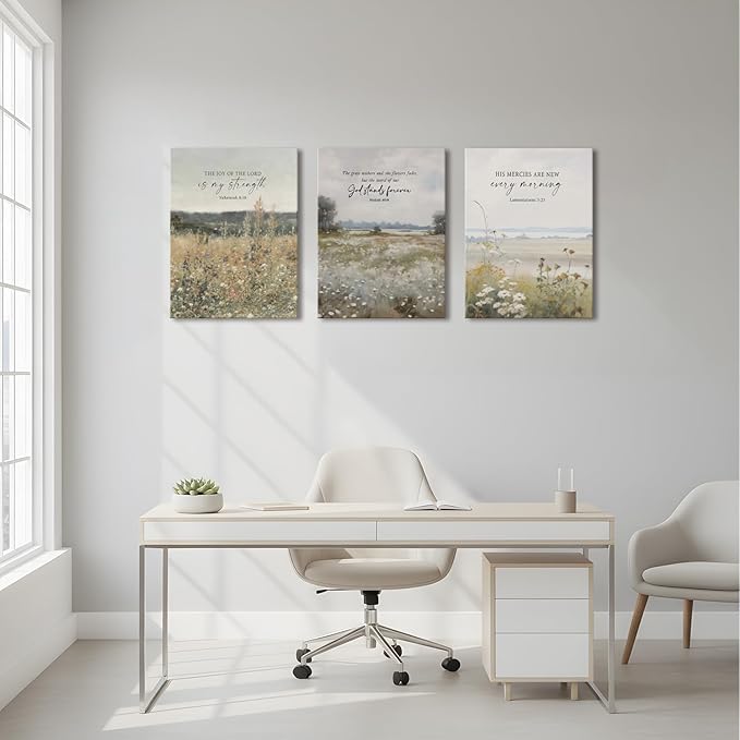 GJJXYCZF Christian Bible Verse Wall Art Jesus Scripture Floral Canvas Wall Decor Large Religious Neutral Farmhouse Landscape Art Painting for Church Prayer Room Living Room Bedroom 12"x16"