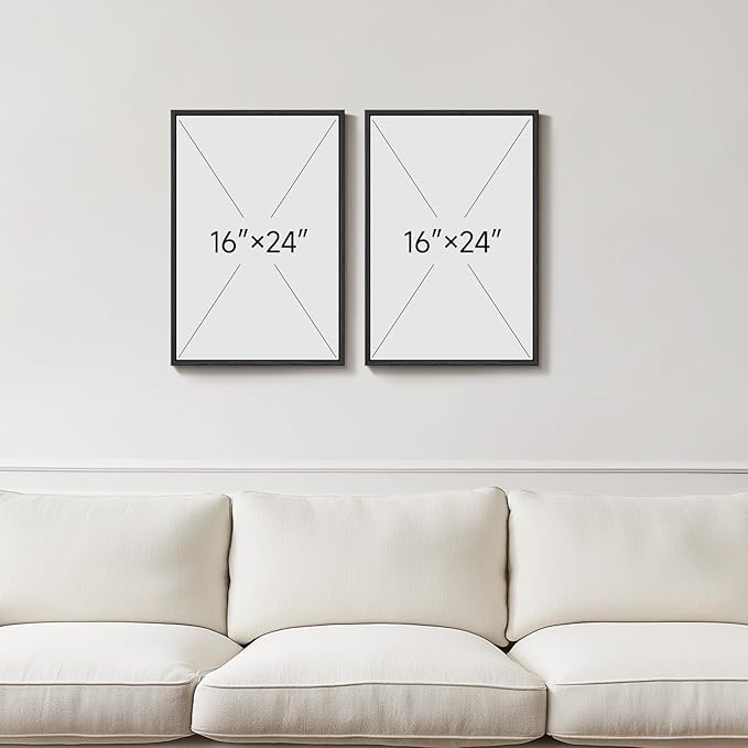 Framed Neutral Abstract Wall Art Set of 2, Modern Black Beige Brown Canvas Prints Paintings Artwork for Walls, Minimalist Stone Shape Pictures for Bedroom Dining Room Living Room Wall Decor 16x24 In