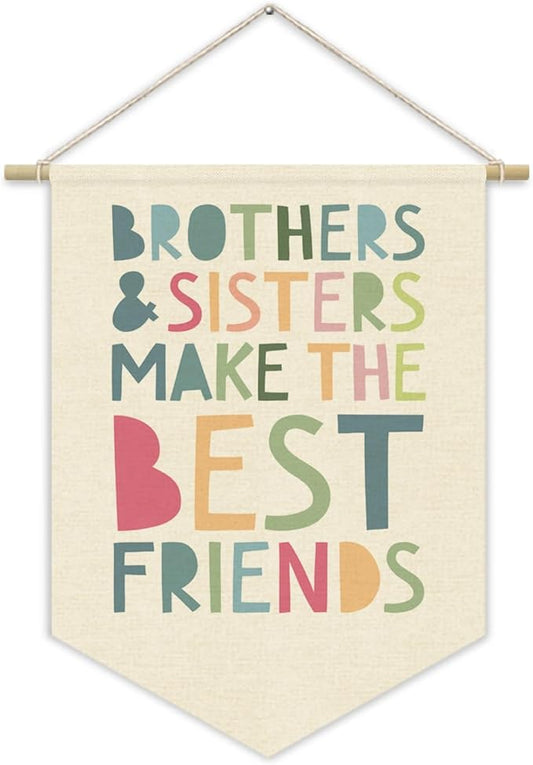 Nursery Decor Siblings Canvas Banner,Brothers And Sisters Make The Best Friends Bedroom Playroom Wall Art Decorations,Boho Twin Room Sign,Boho Kids Room Hanging Pennant Flag Banner