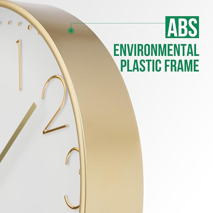 Wall Clock Non-Ticking Silent Modern Simple Style Round Decor Clock Stereoscopic Dial Quartz Wall Clocks for Home/Office/School/Living Room/Bedroom/Kitchen (Gold, 8inch)