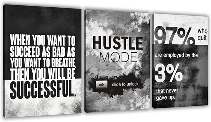 Motivational Painting Wall Art 3 Pieces Canvas Print Success Wall Art for Home Office Living Room Leader Canvas Quotes Inspirational Positive Poster Framed Motivation Artwork [72''Wx 36''H]