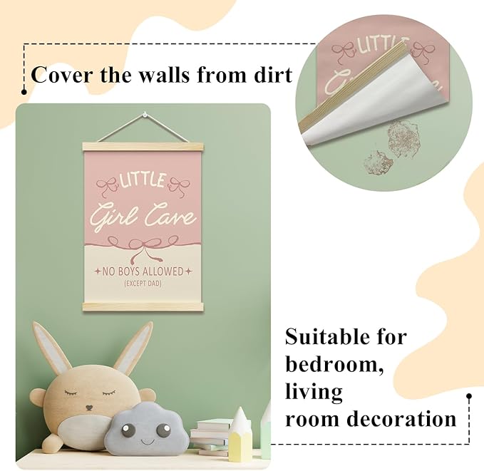 Little Girl Cave Posters Hanger Frame for Girls Room Hanging Pink Bows Poster for Bedroom Kids Room Classroom Decor Wall Art Decor for Nursery Playroom Canvas Wall Art Print 16x12 Inches - YY044